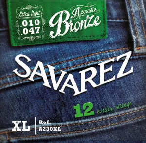 Струни для 12-струнної акустичної гітари Savarez 80/20 Bronze A230XL, 10-47