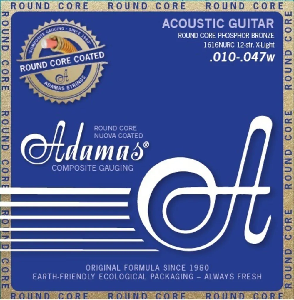 Струни для 12-струнної акустичної гітари Adamas Round Core Nuova Coated Phosphor Bronze 1616NURC, 10-47w
